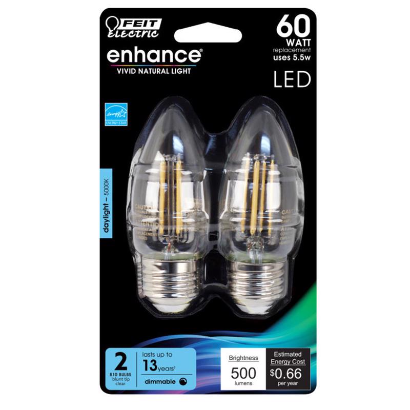 FEIT ELECTRIC CO, Feit Enhance B10 E26 (Medium) Ampoule LED à filament Daylight 60 Watt Equivalence 2 pk